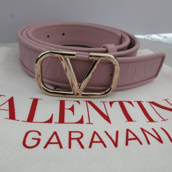NEW Valentino Garavani V Logo Leather belt Water Lilac 90 36 - Picture 3 of 11